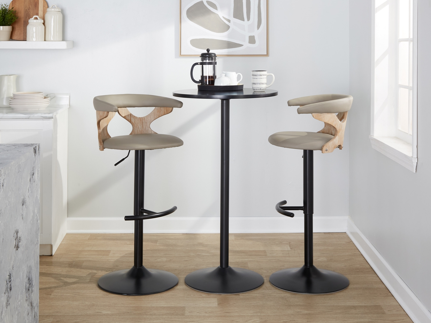 Cardeza IV Gray Adjustable Swivel Barstool, Set of 2 - Thumbnail - Image 5