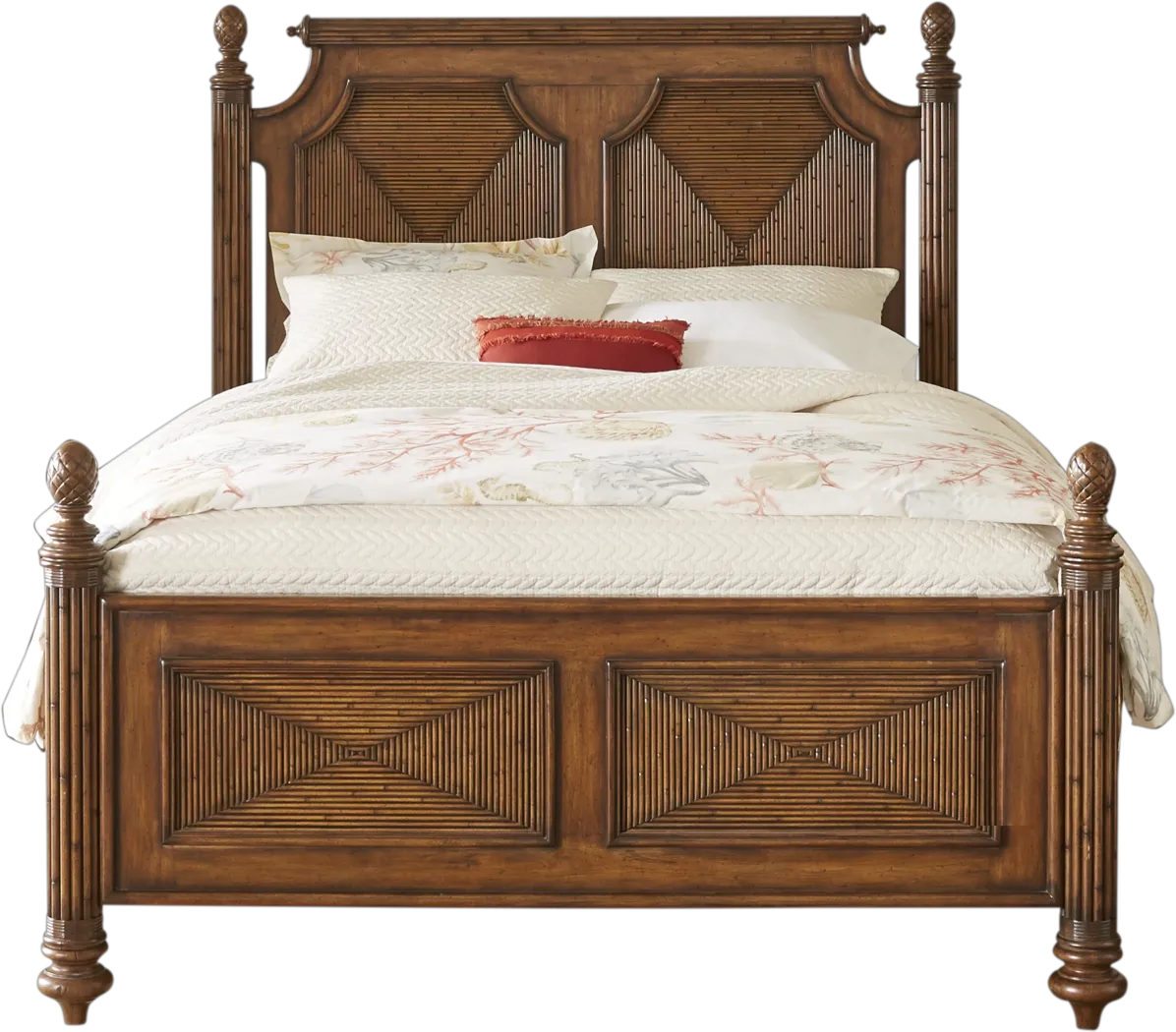 Caribbean Islands Brown 3 Pc Queen Low Poster Bed - Thumbnail - Image 1