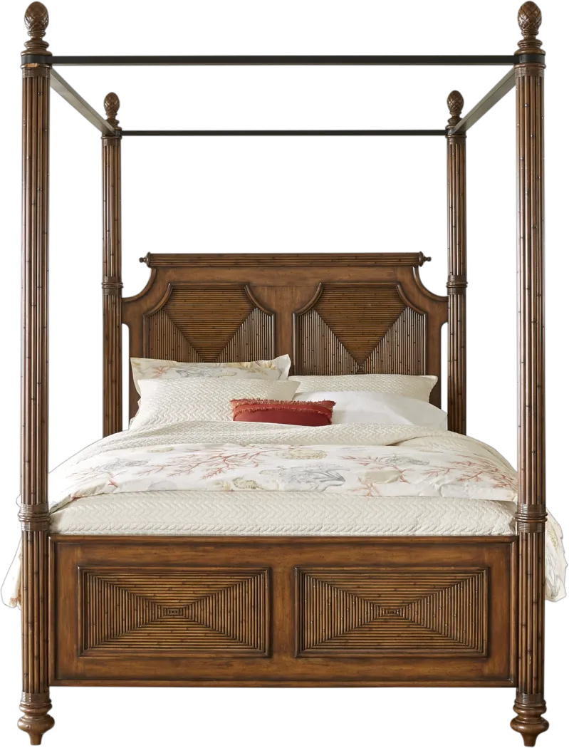 Caribbean Islands Brown 4 Pc King Canopy Bed - Thumbnail - Image 1
