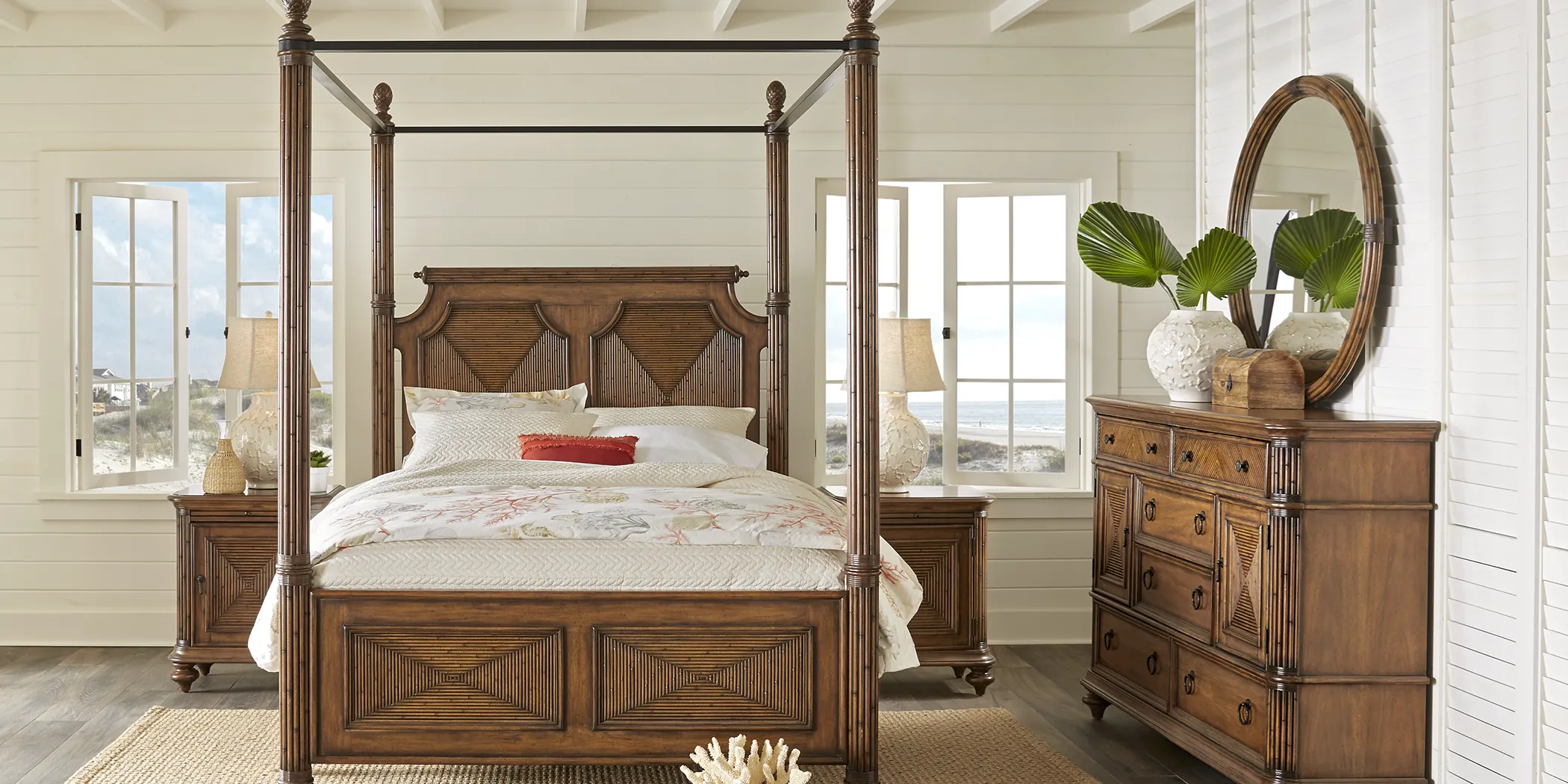 Caribbean Islands Brown 6 Pc Queen Canopy Bedroom - Thumbnail - Image 1