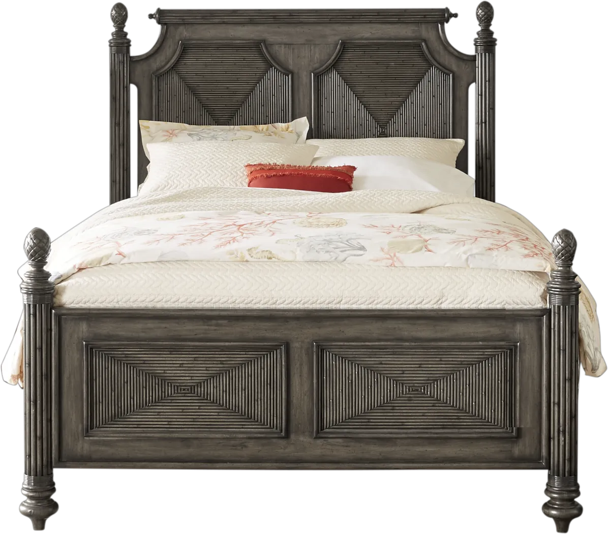 Caribbean Islands Gray 3 Pc King Low Poster Bed - Thumbnail - Image 1