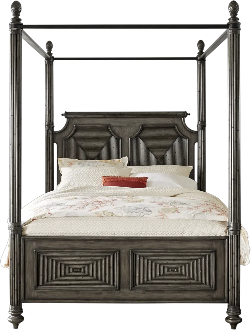 Caribbean Islands Gray 4 Pc Queen Canopy Bed - Thumbnail - Image 1