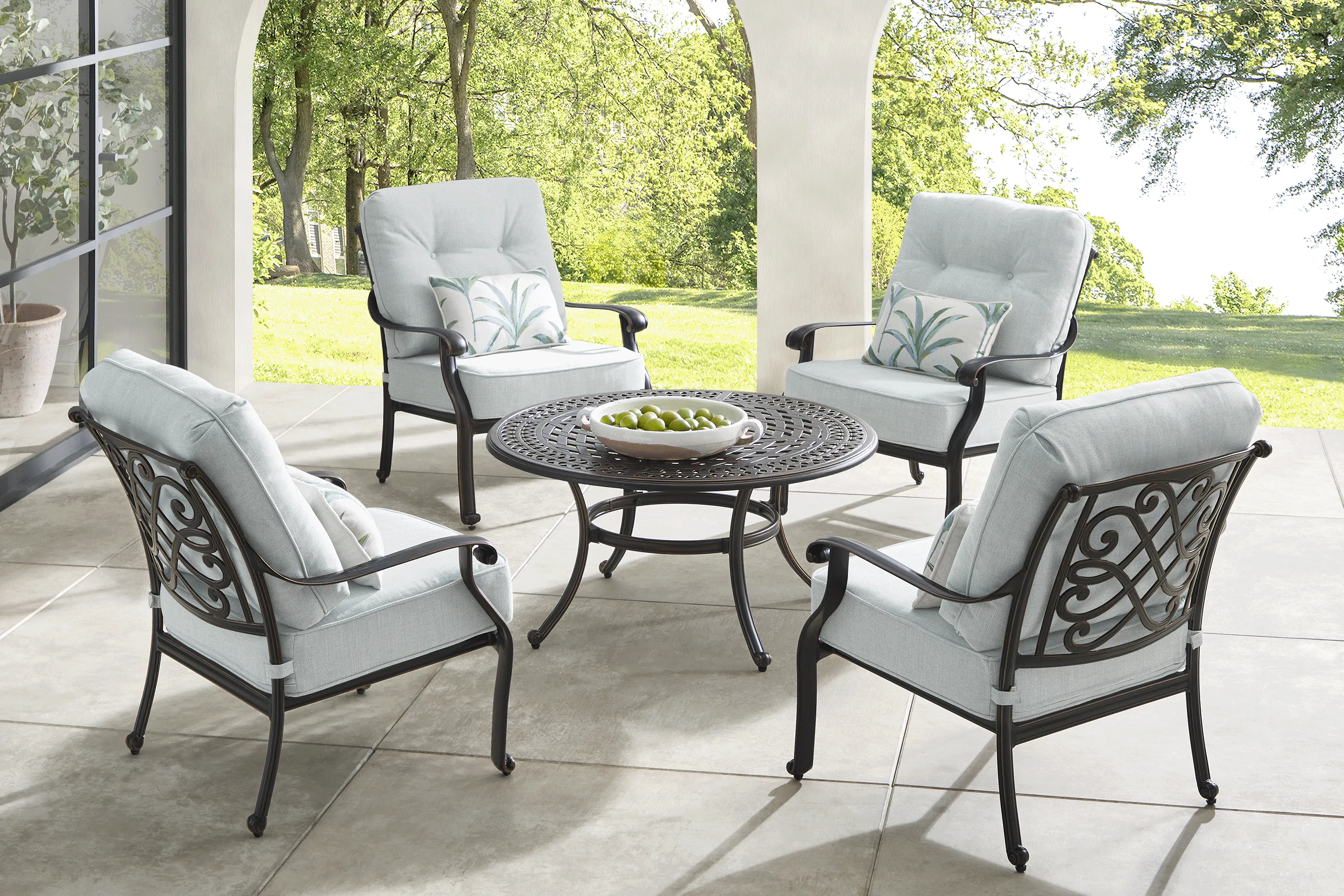 Carina Bronze 4 Pc Outdoor Chat Set with Sky Cushions - Thumbnail - Image 1