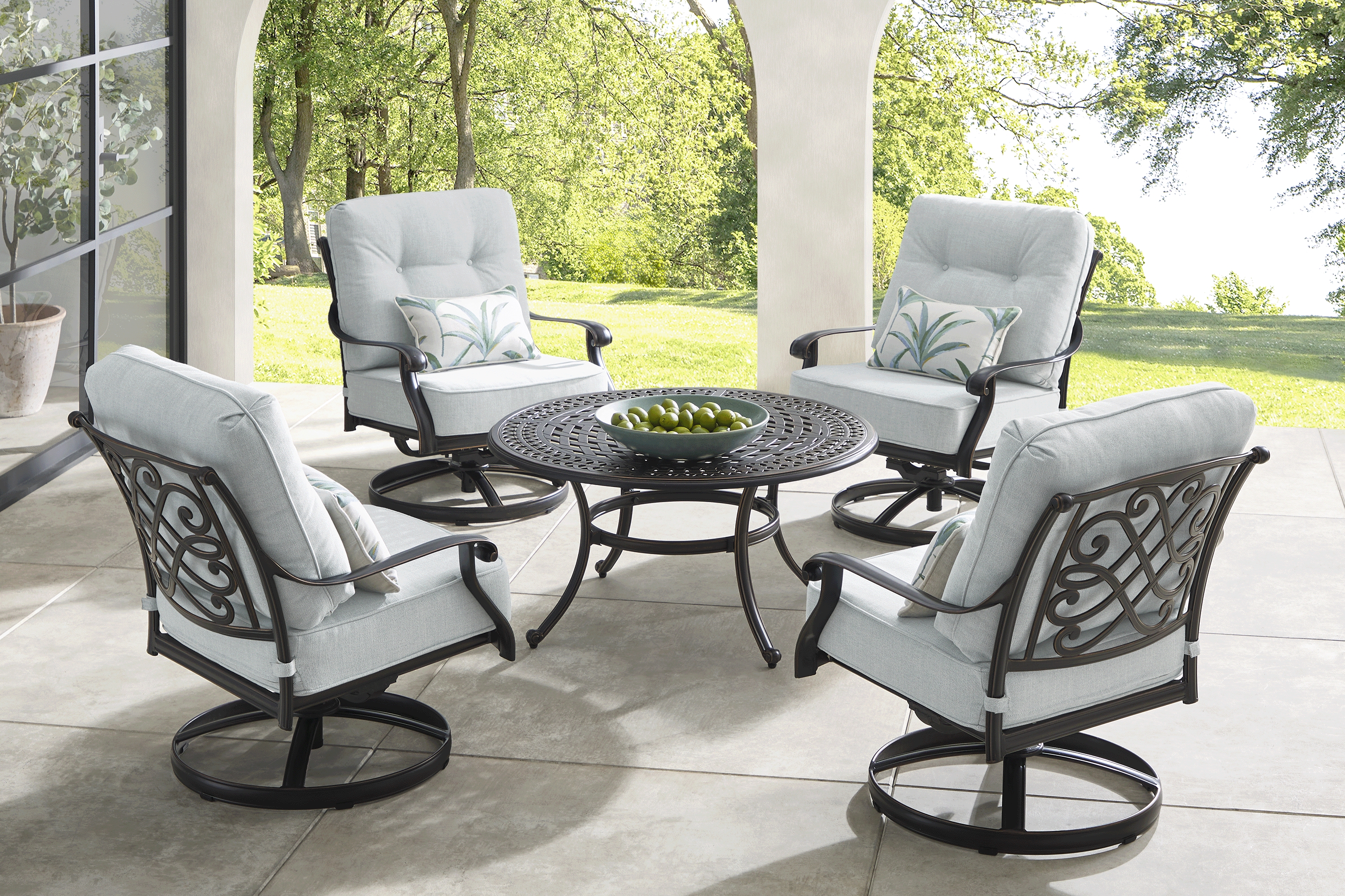 Carina Bronze 5 Pc Outdoor Chat Set with Sky Cushions - Thumbnail - Image 1