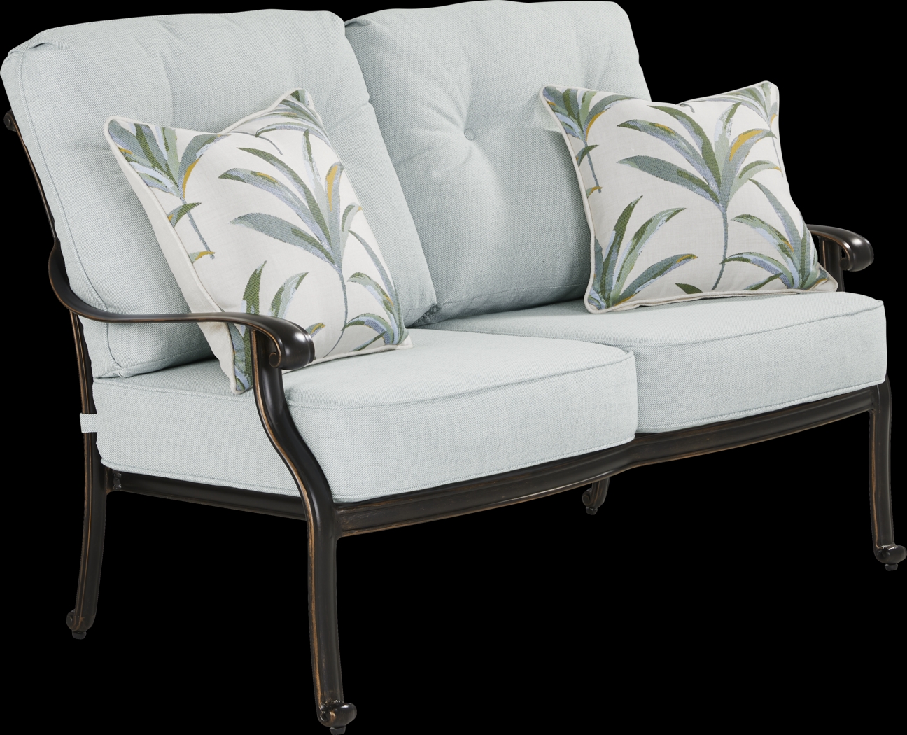 Carina Bronze 4 Pc Outdoor Loveseat Seating Set with Sky Cushions - Thumbnail - Image 3