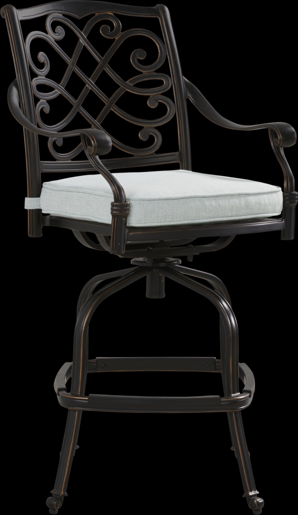 Carina Bronze 3 Pc 30 in. Round Bar Height Outdoor Dining Set with Sky Cushions - Thumbnail - Image 3