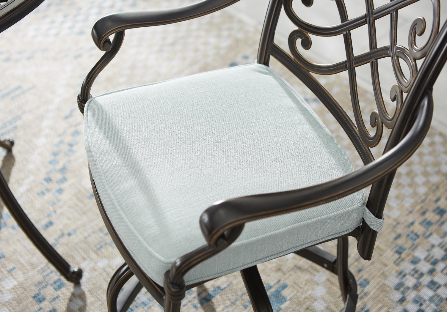 Carina Bronze 3 Pc 30 in. Round Outdoor Dining Set with Sky Cushions - Thumbnail - Image 4