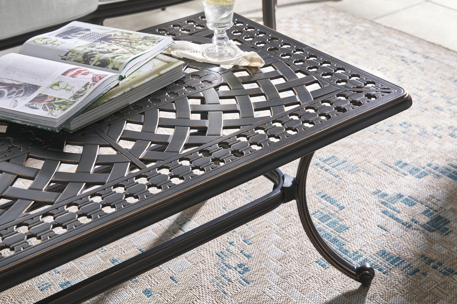 Carina Bronze 4 Pc Outdoor Loveseat Seating Set with Sky Cushions - Thumbnail - Image 9