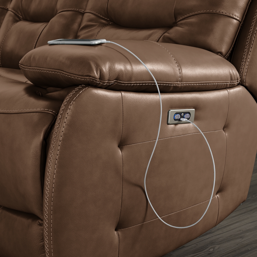 Carini Brown Leather Dual Power Reclining Sofa - Thumbnail - Image 3