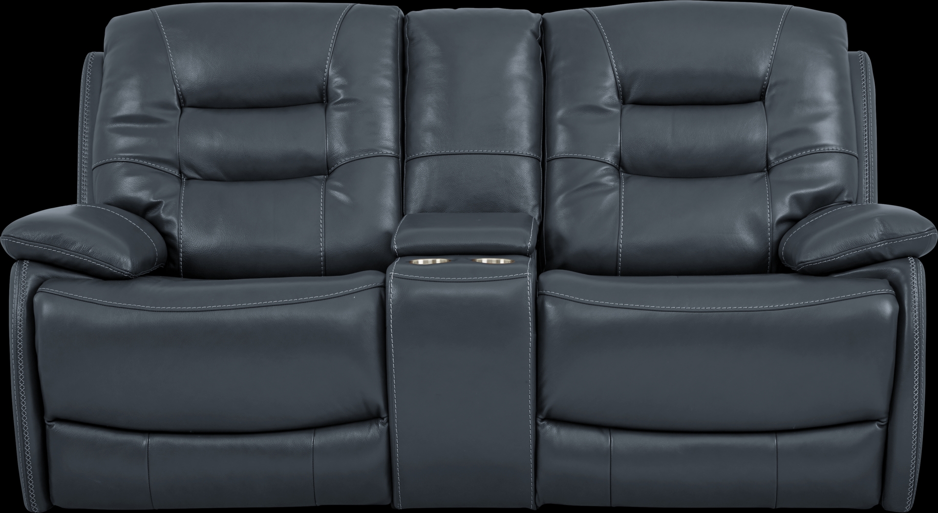 Carini Navy Leather Dual Power Reclining Console Loveseat - Thumbnail - Image 1