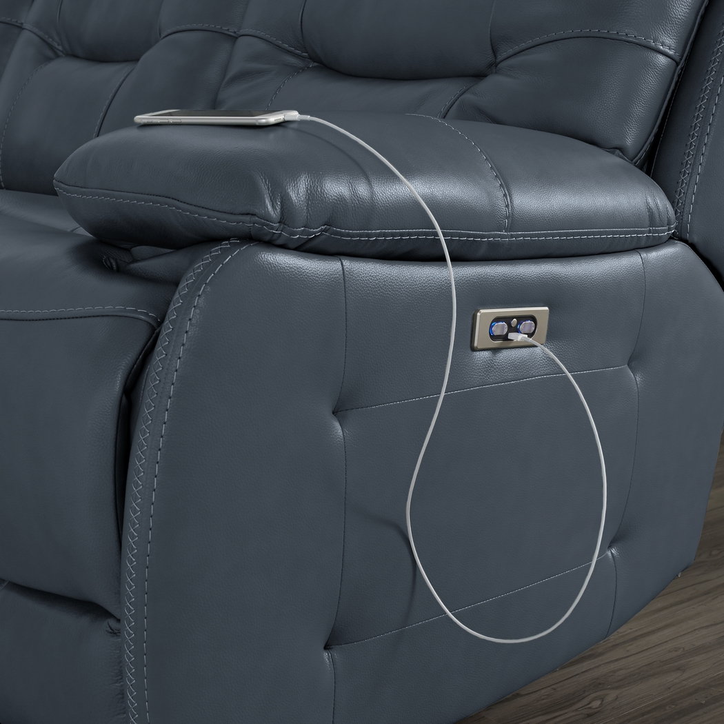 Carini Navy Leather Dual Power Reclining Sofa - Thumbnail - Image 3