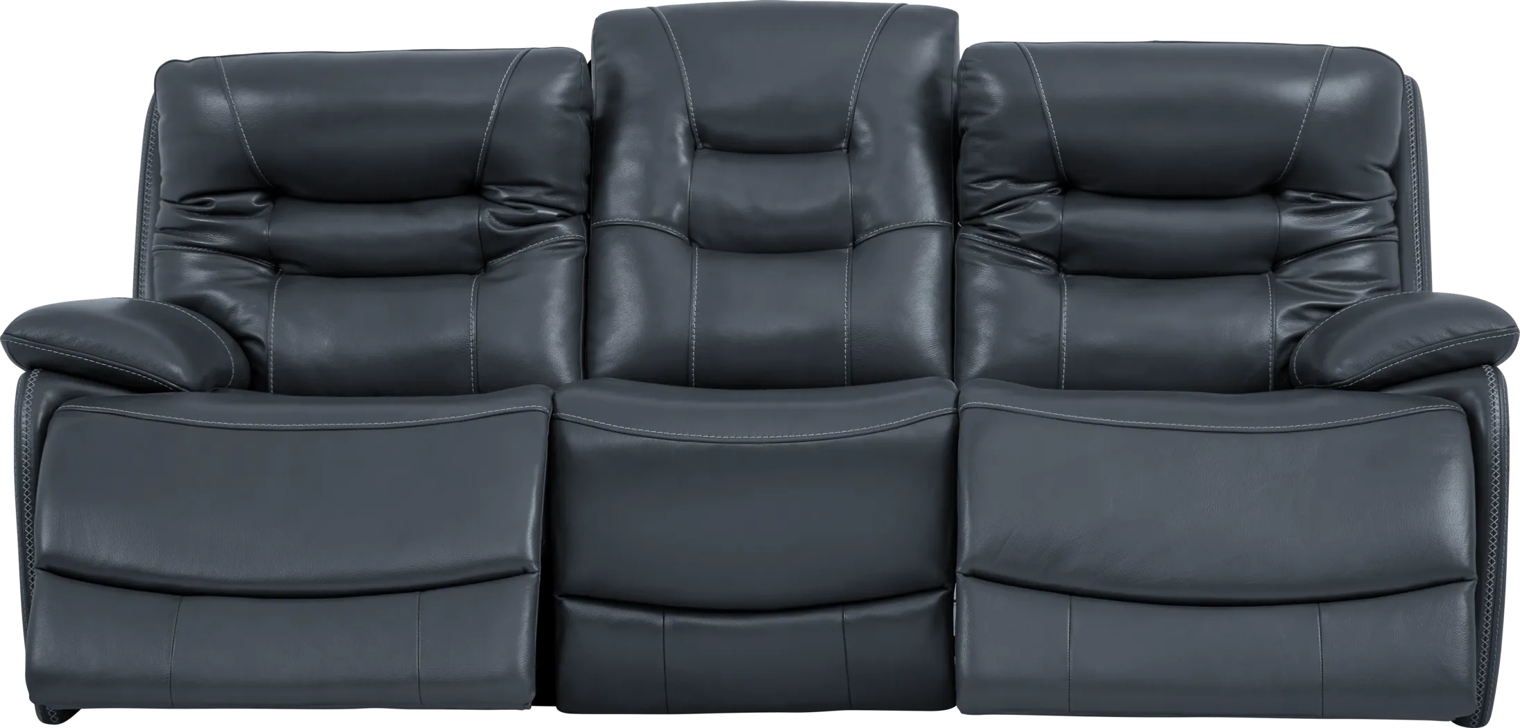 Carini Navy Leather Reclining Sofa - Thumbnail - Image 2