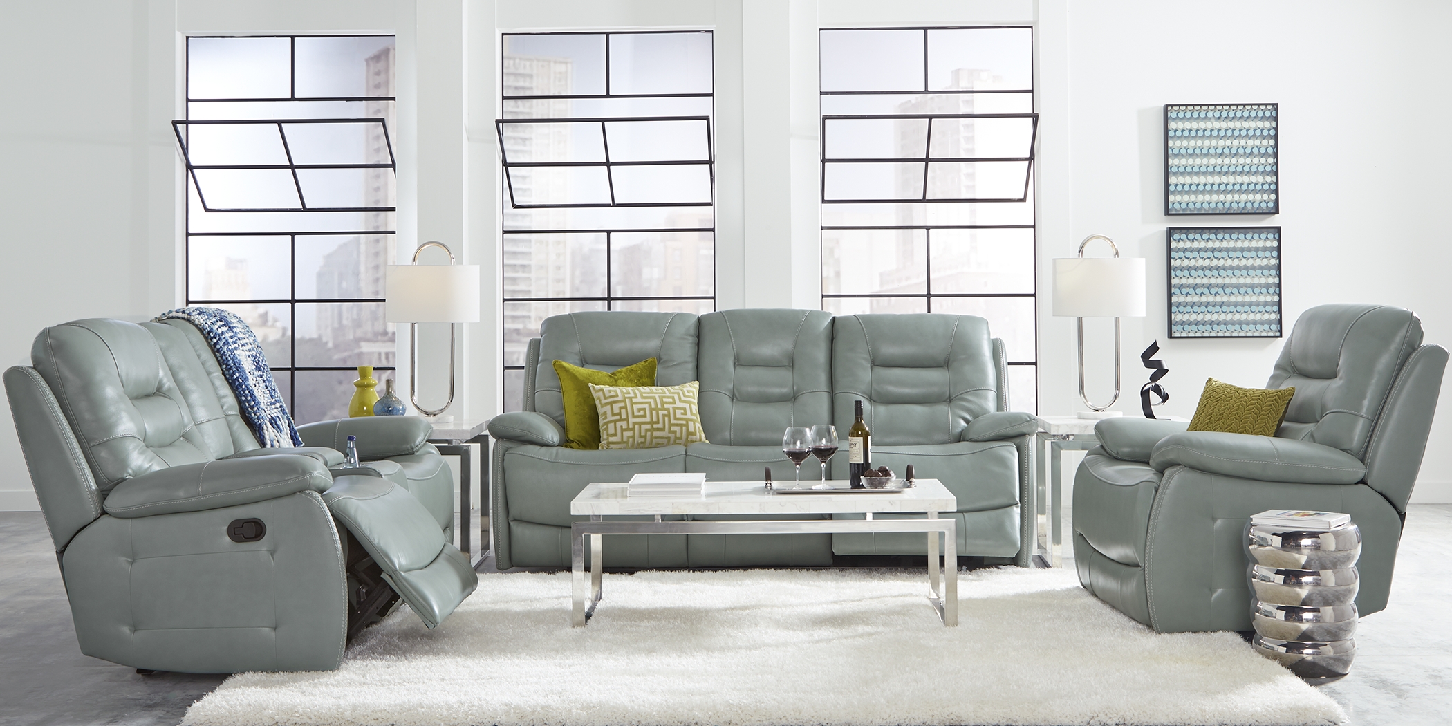 Carini Seafoam Leather 7 Pc Power Reclining Living Room - Thumbnail - Image 1