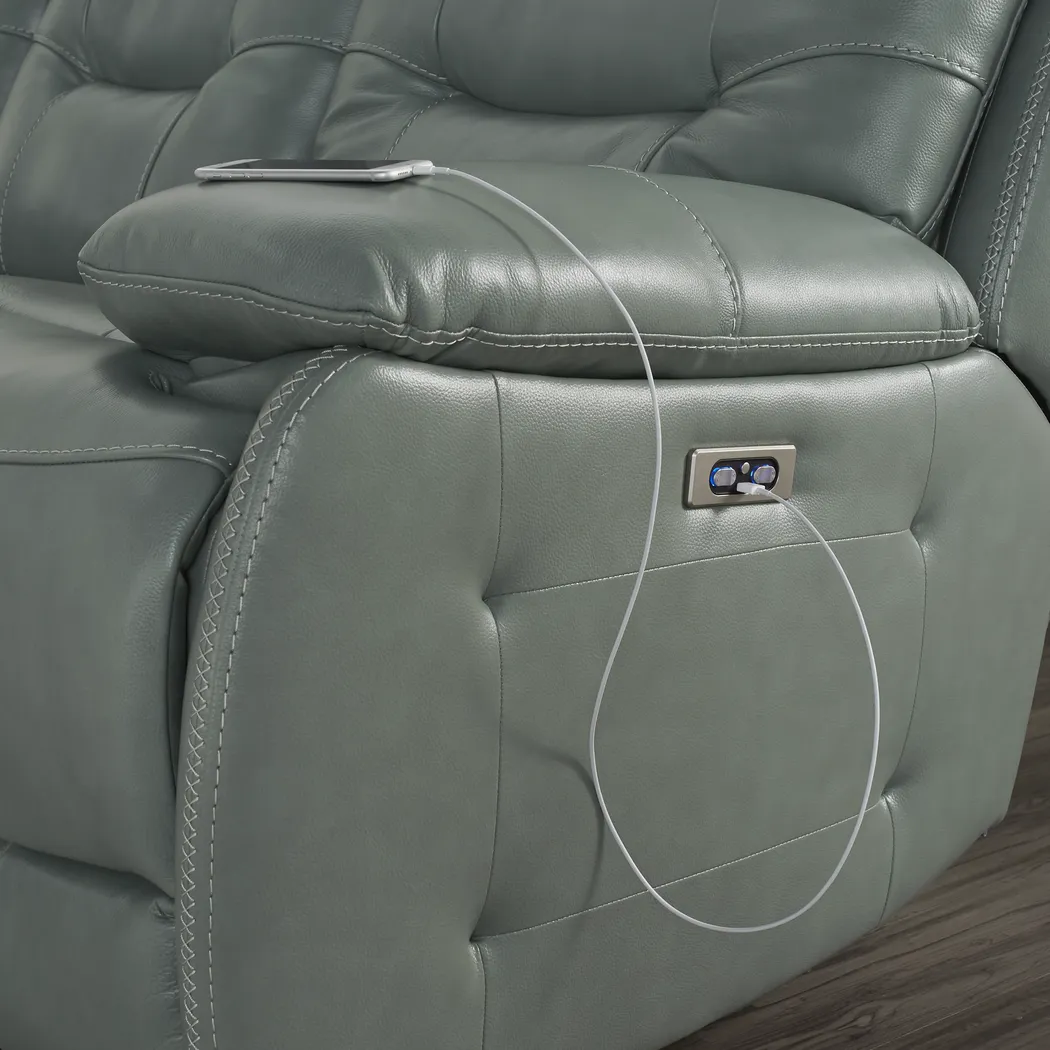 Carini Seafoam Leather Dual Power Reclining Sofa - Thumbnail - Image 3
