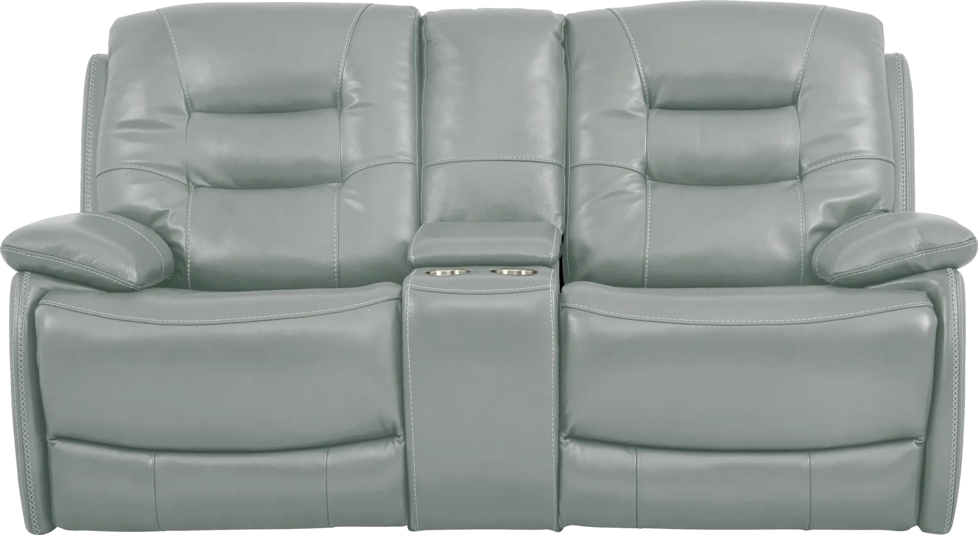 Carini Seafoam Leather Reclining Console Loveseat - Thumbnail - Image 1