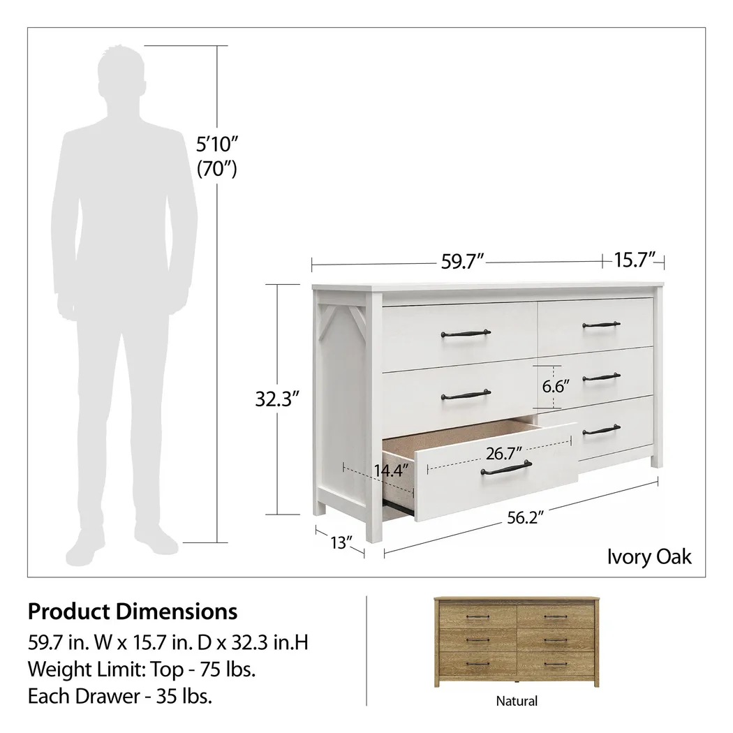 Carmarthen White 6 Drawer Dresser - Thumbnail - Image 12