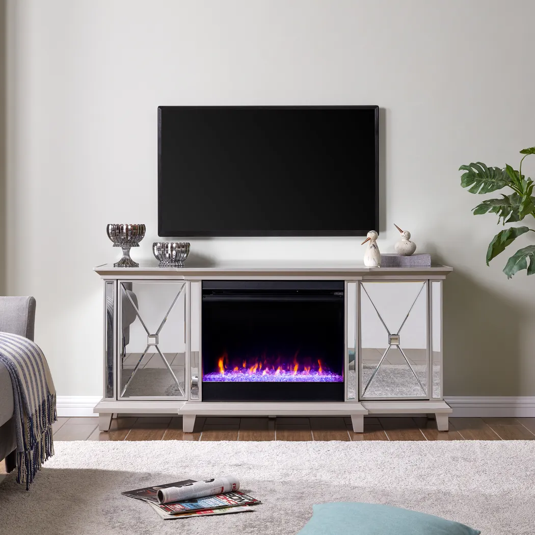 Carntham Silver 58 in. Console with Electric Fireplace - Image 2