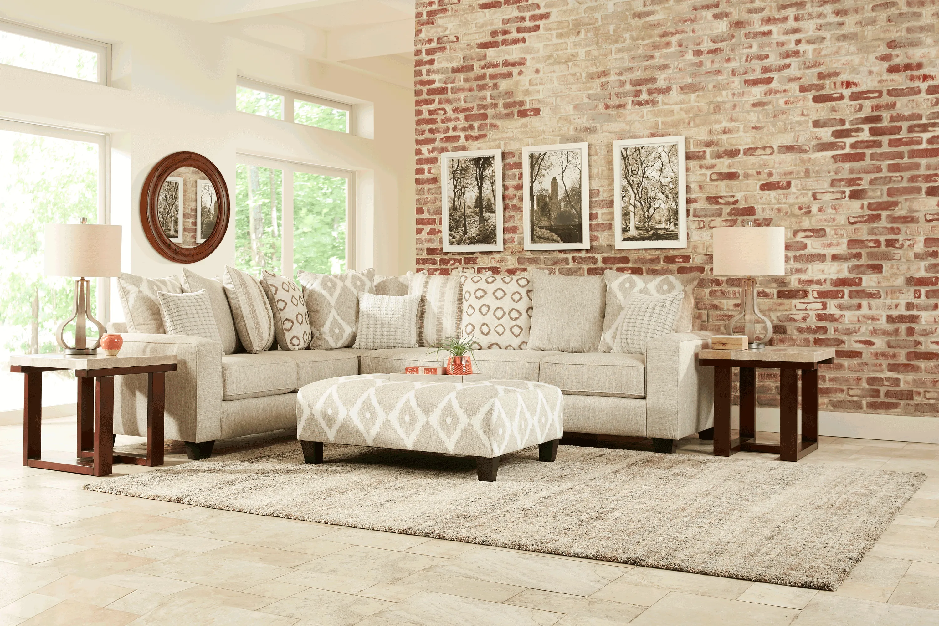 Carole Court Beige 3 Pc Sectional Living Room - Thumbnail - Image 1