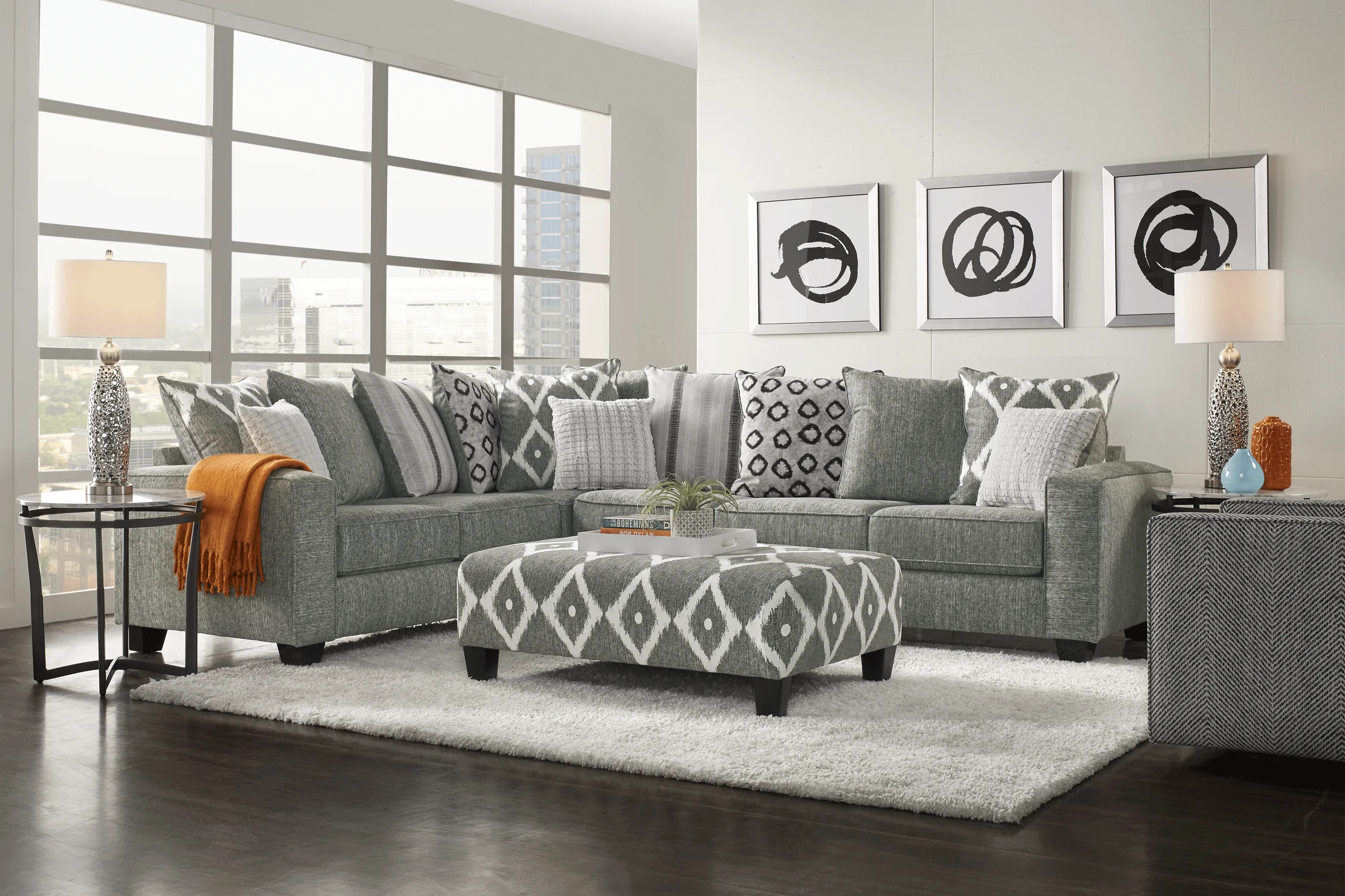 Carole Court Gray 3 Pc Sectional Living Room - Thumbnail - Image 1