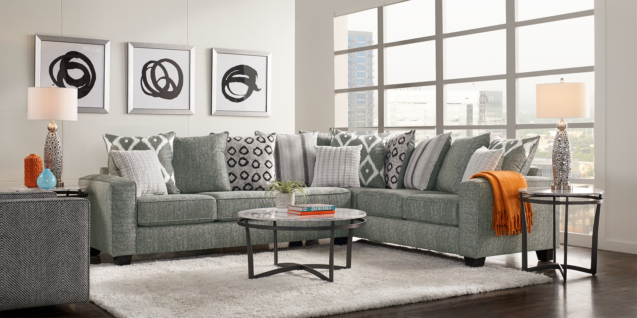Carole Court Gray 5 Pc Sectional Living Room - Thumbnail - Image 1