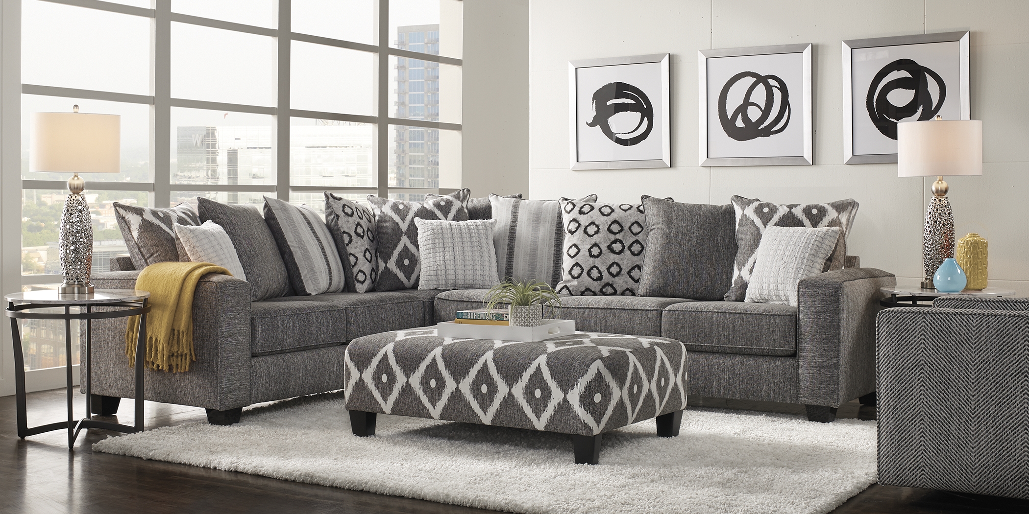 Carole Court Gray 6 Pc Sectional Living Room - Thumbnail - Image 1