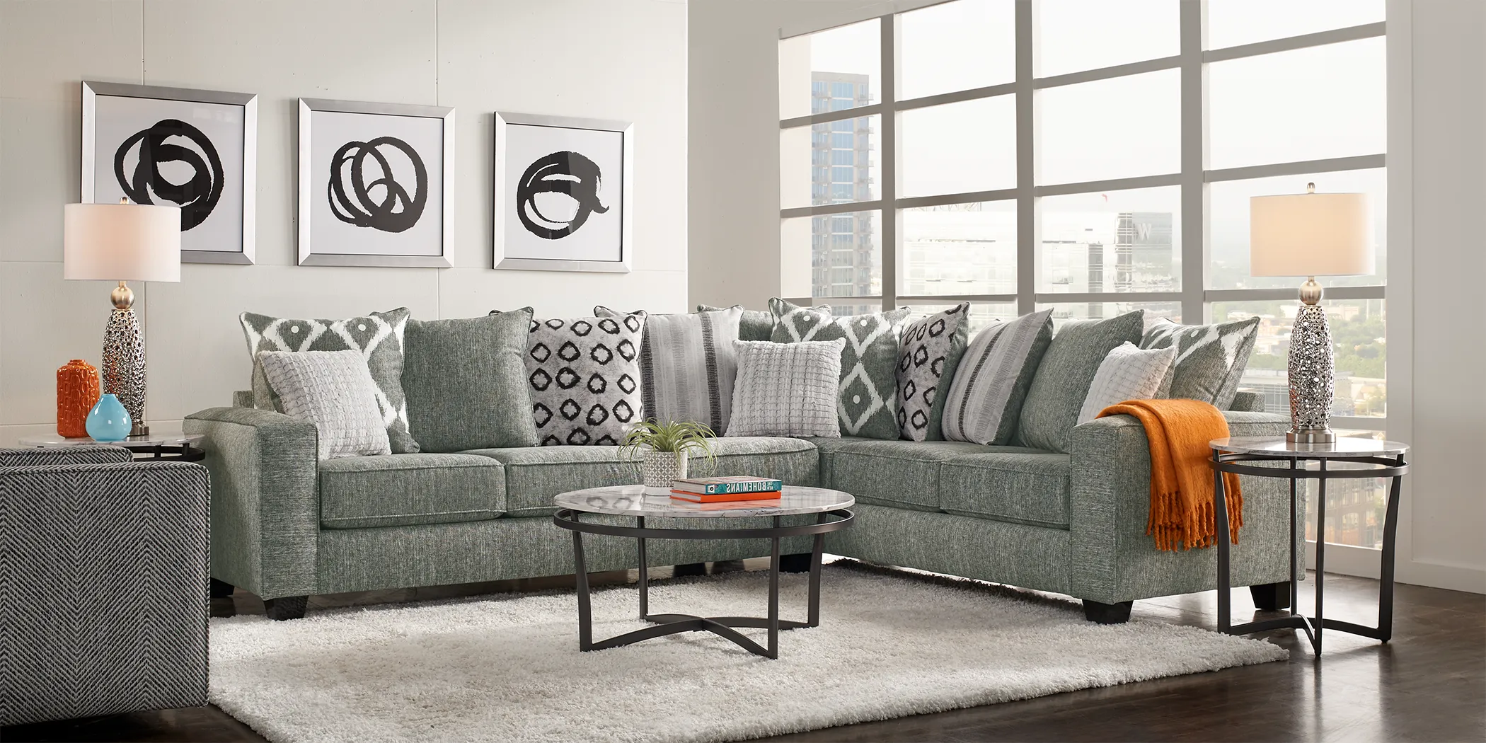Carole Court Gray 6 Pc Sectional Living Room - Thumbnail - Image 1