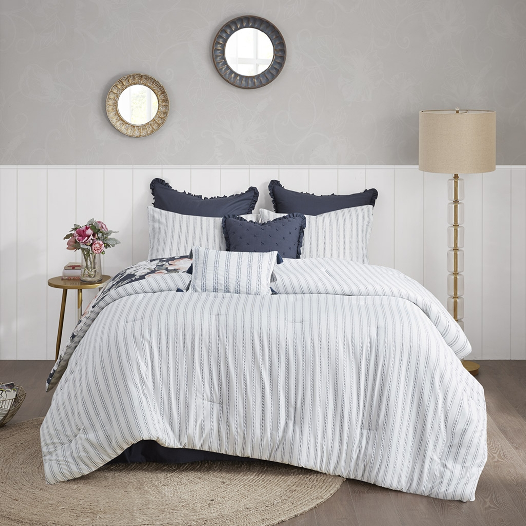 Carondelet Dark Blue 8 Pc Queen Comforter Set - Thumbnail - Image 2