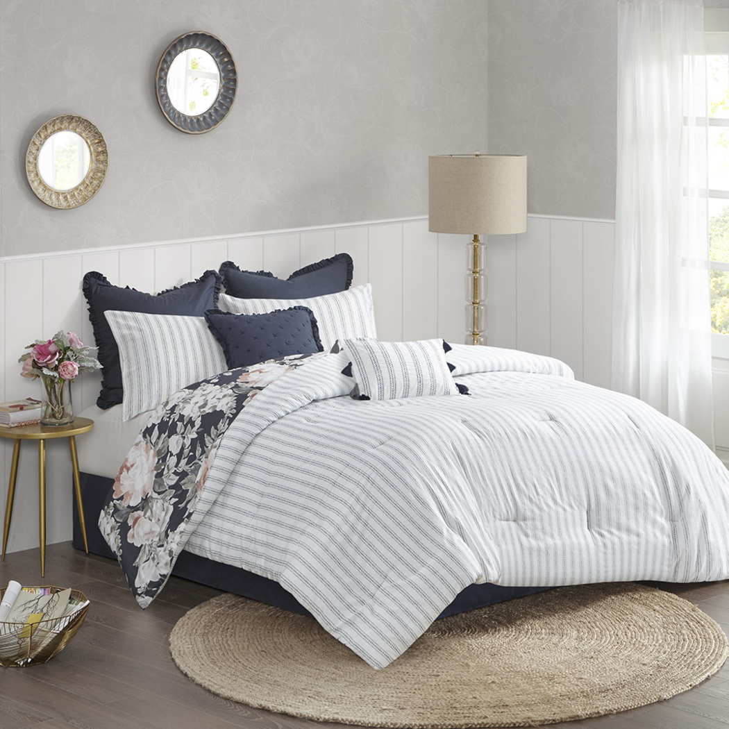 Carondelet Dark Blue 8 Pc Queen Comforter Set - Thumbnail - Image 6