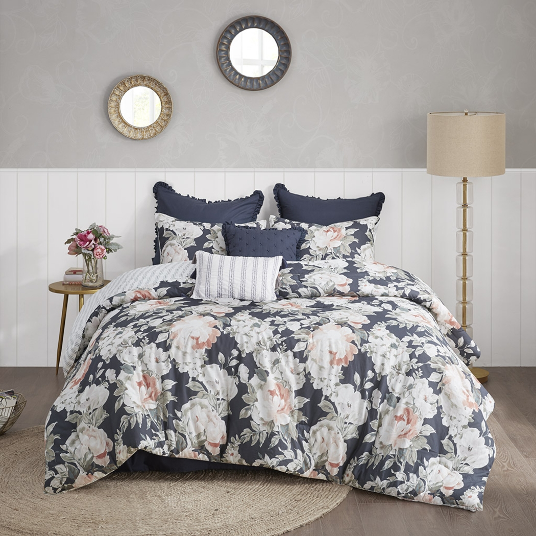 Carondelet Dark Blue 8 Pc Queen Comforter Set - Thumbnail - Image 1