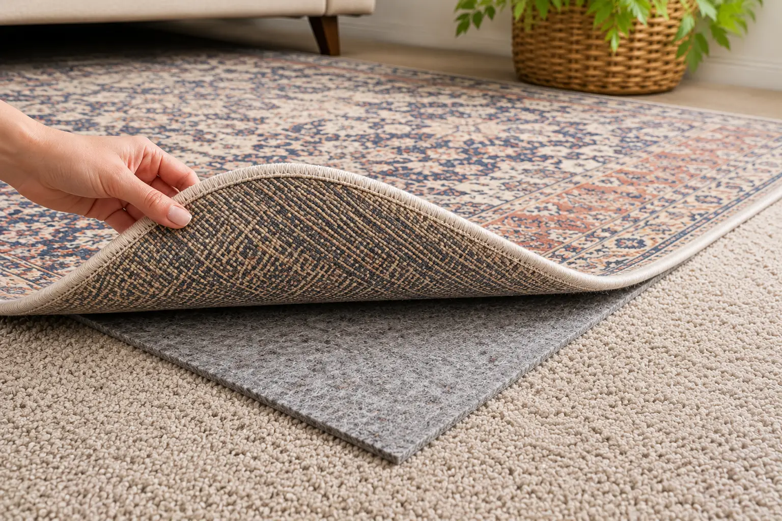 rug pad on carpet floor