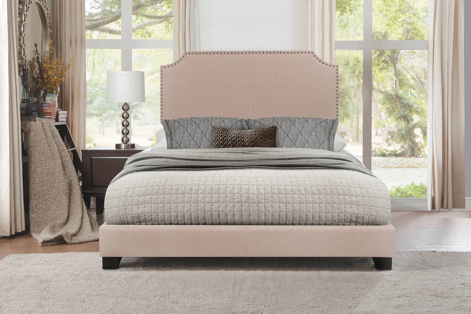 Carshalton Beige King Upholstered Bed - Thumbnail - Image 2