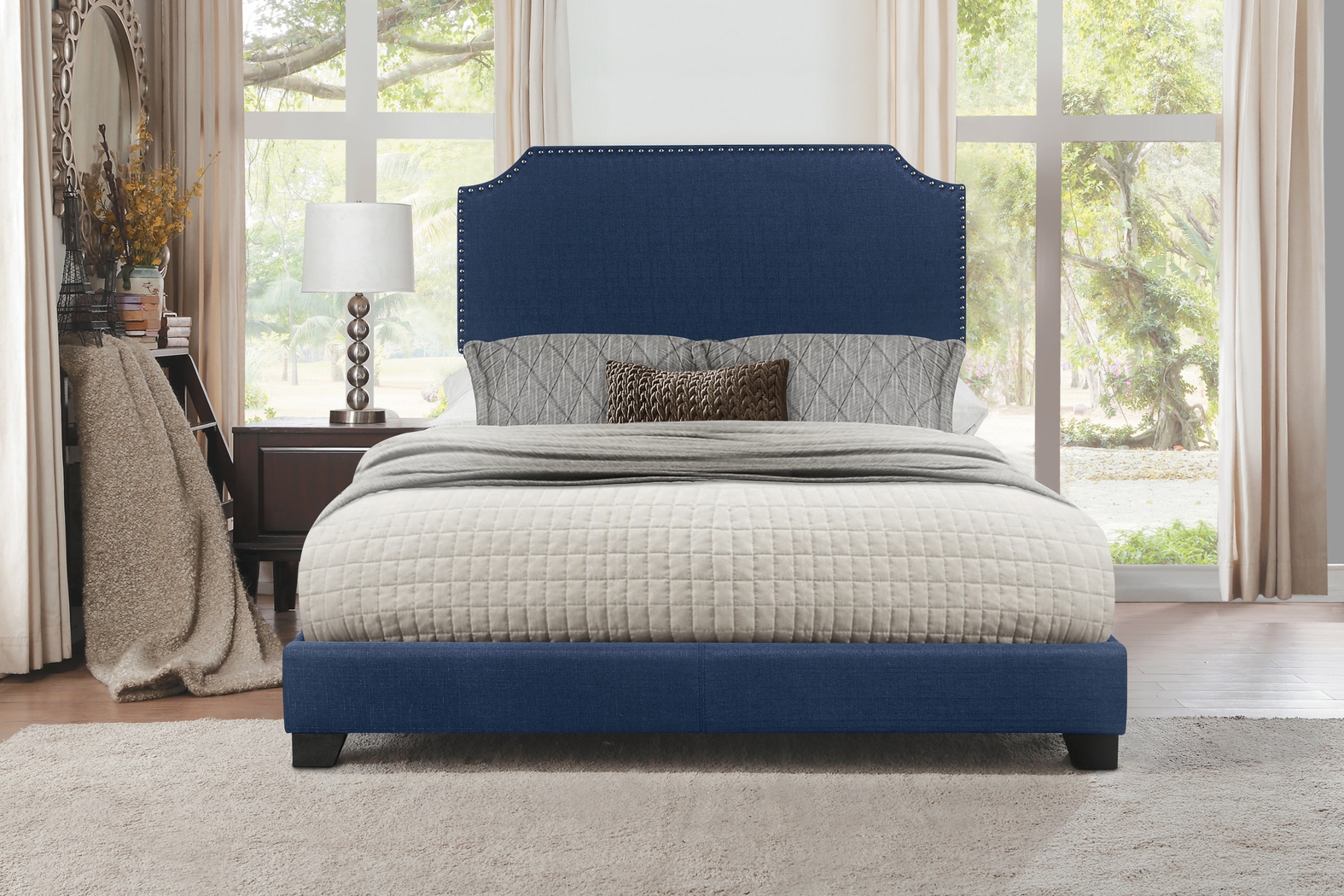 Carshalton Blue Queen Upholstered Bed - Thumbnail - Image 2