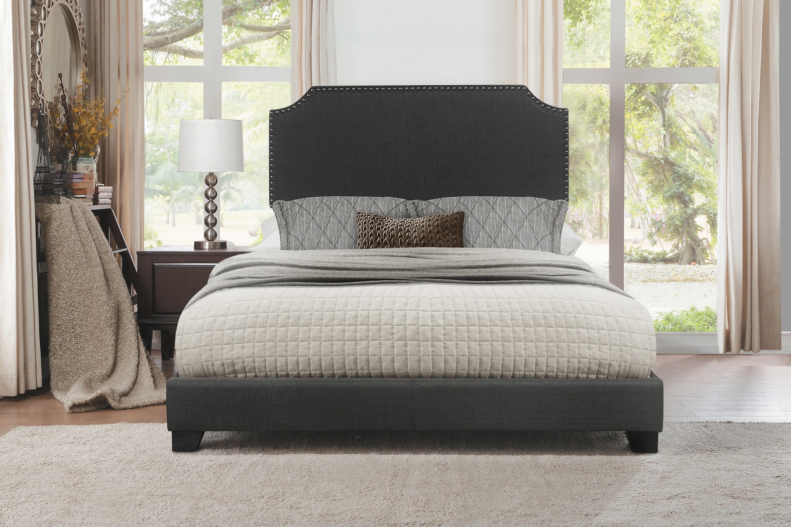 Carshalton Dark Gray Full Upholstered Bed - Thumbnail - Image 1