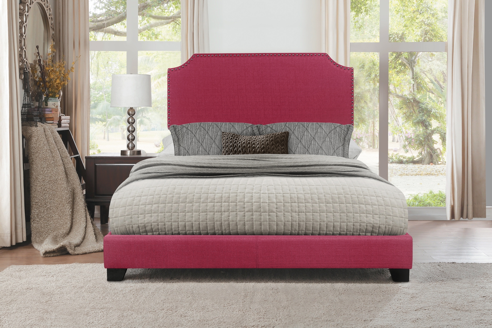 Carshalton Pink King Upholstered Bed - Thumbnail - Image 2