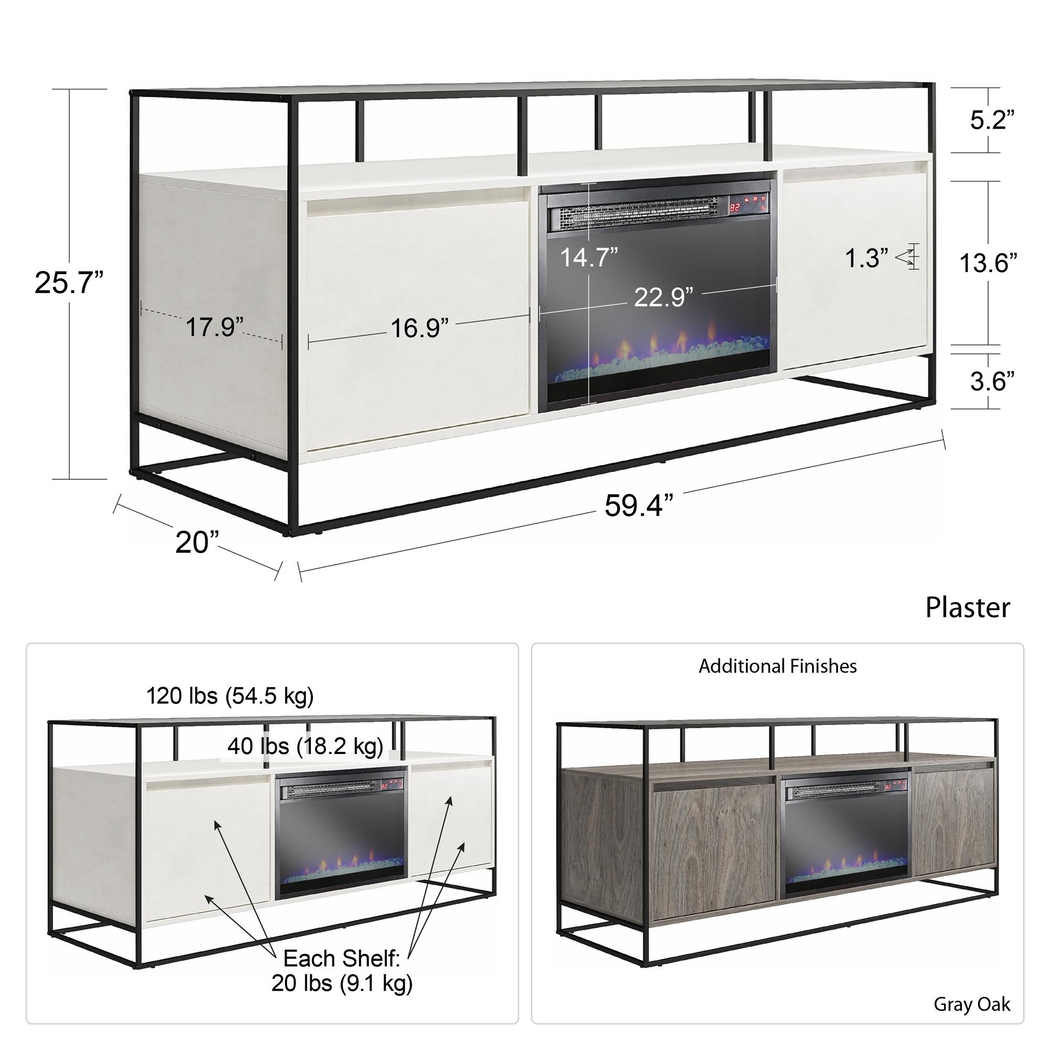 Carterette Gray 59 in. Console with Electric Fireplace - Thumbnail - Image 11