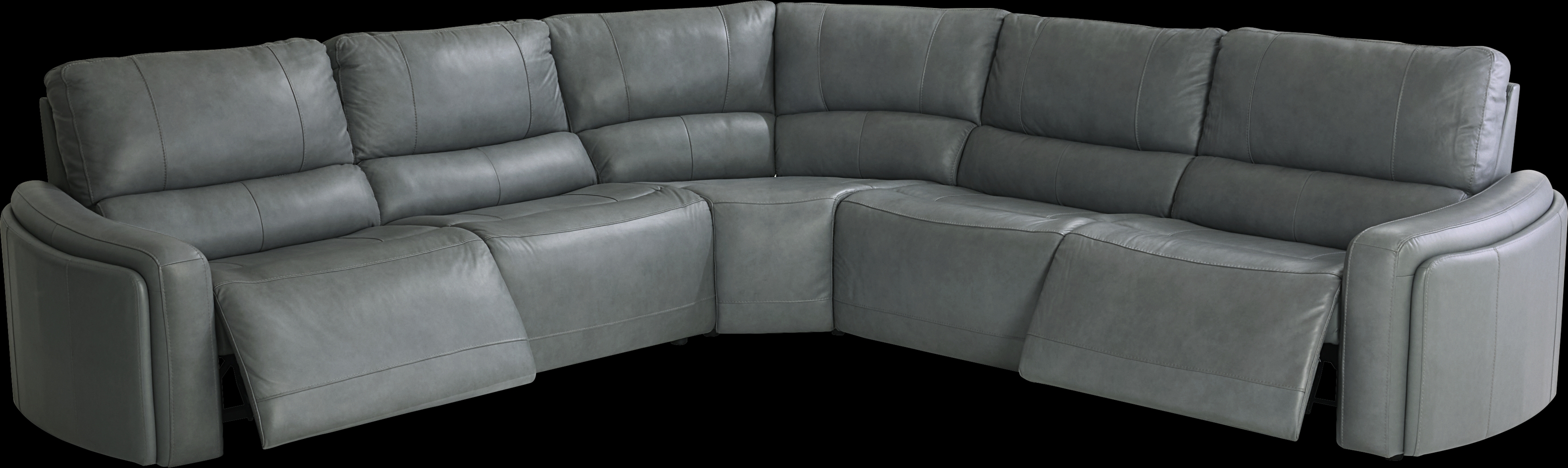 Cascade Way by Shaquille O'Neal Home Blue Leather 5 Pc Dual Power Reclining Sectional - Thumbnail - Image 1