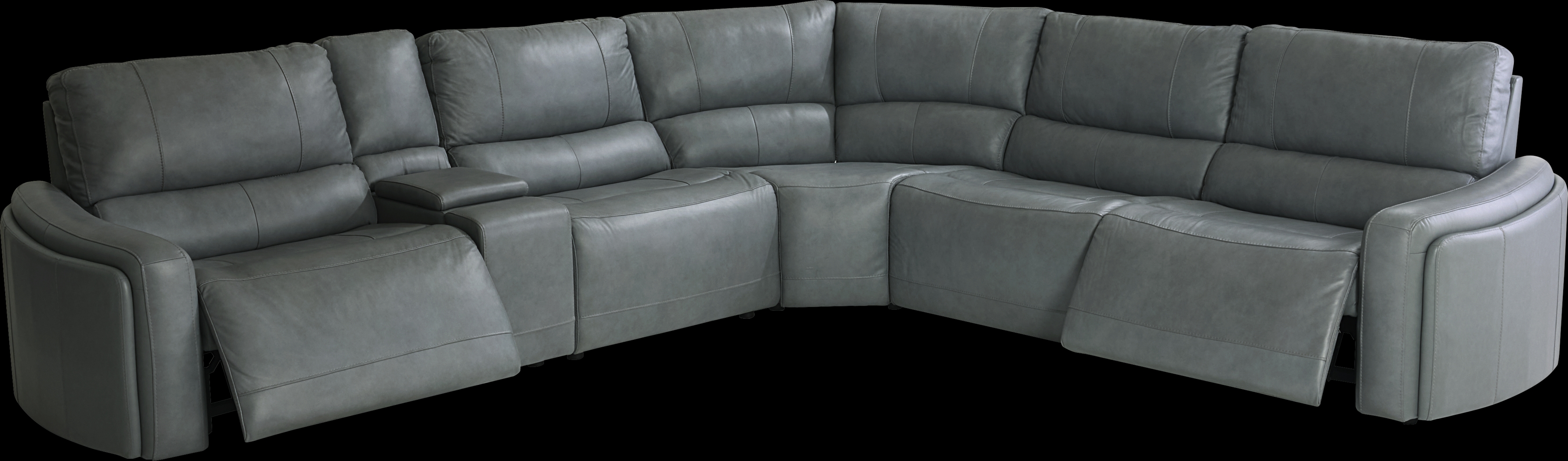 Cascade Way by Shaquille O'Neal Home Blue Leather 6 Pc Dual Power Reclining Sectional - Thumbnail - Image 1