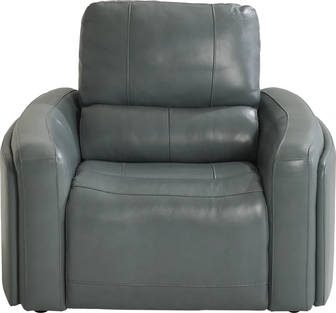 Cascade Way by Shaquille O'Neal Home Blue Leather Dual Power Recliner - Thumbnail - Image 2