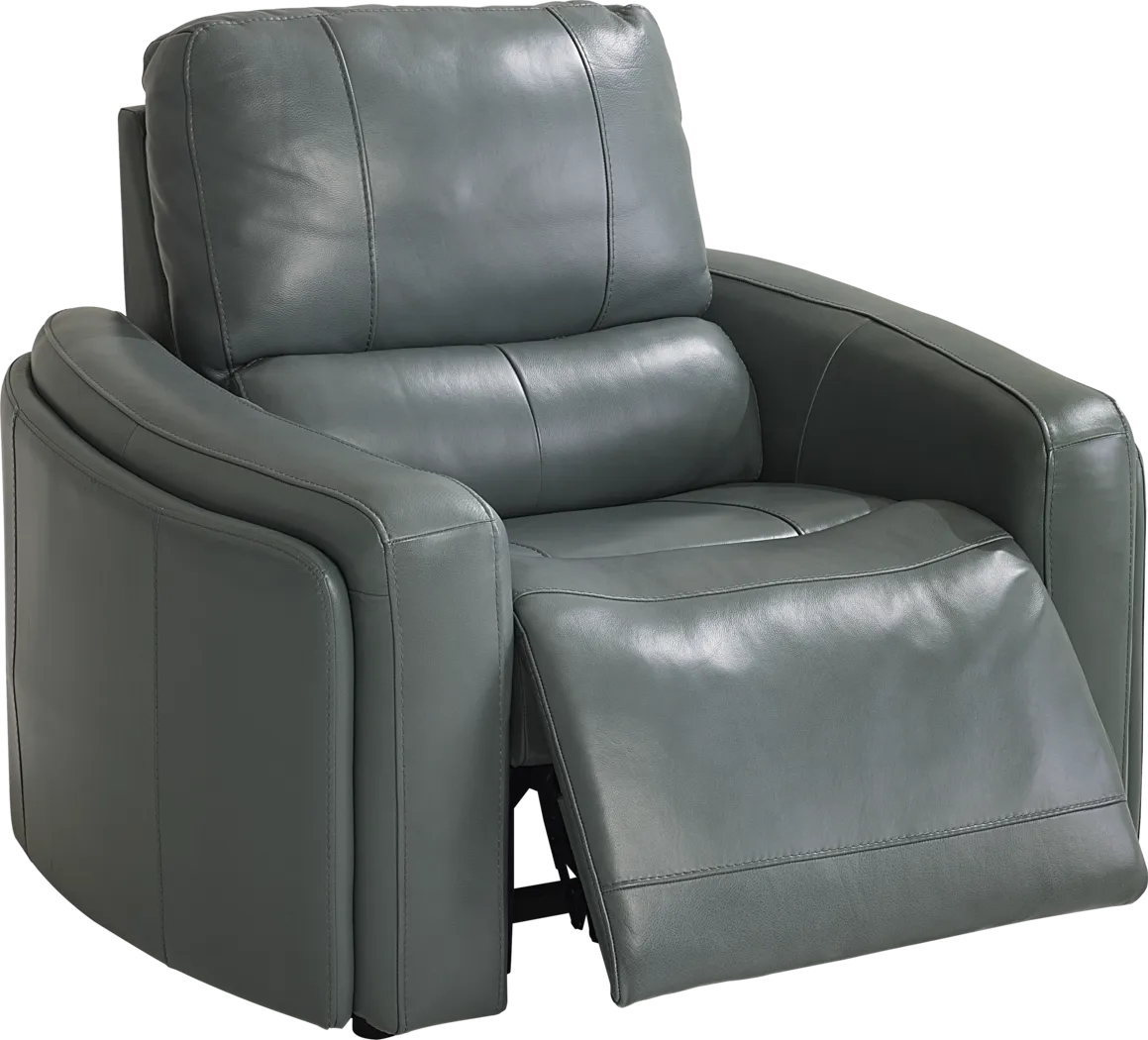Cascade Way by Shaquille O'Neal Home Blue Leather Dual Power Recliner - Thumbnail - Image 1