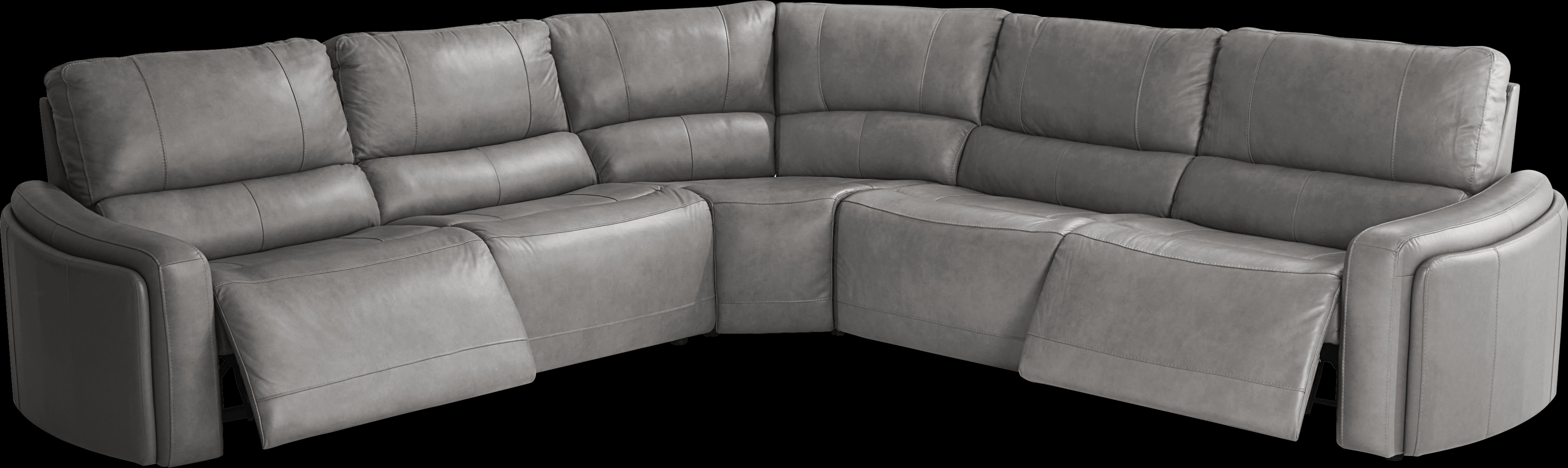Cascade Way by Shaquille O'Neal Home Gray Leather 5 Pc Dual Power Reclining Sectional - Thumbnail - Image 1