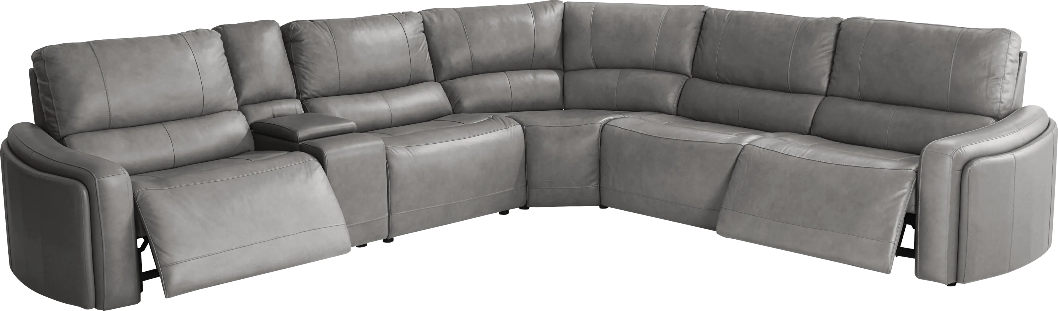Cascade Way by Shaquille O'Neal Home Gray Leather 6 Pc Dual Power Reclining Sectional - Thumbnail - Image 1