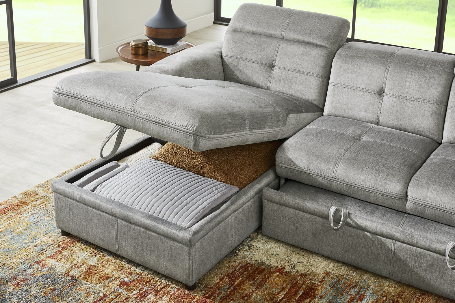 Cashton Heights Gray 5 Pc Sleeper Sectional Living Room - Thumbnail - Image 7