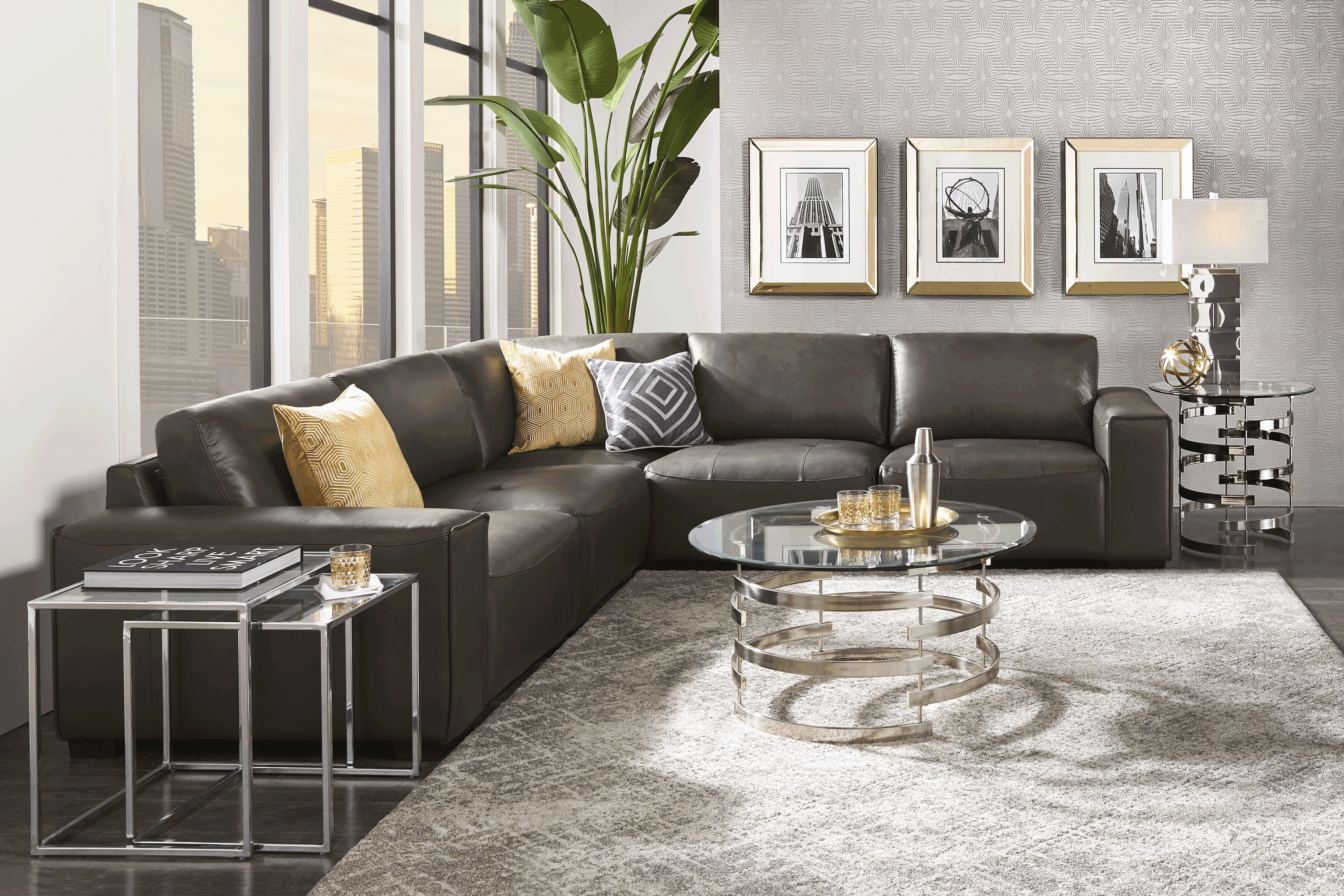 Cassano Dark Gray Leather 8 Pc Sectional Living Room - Thumbnail - Image 1