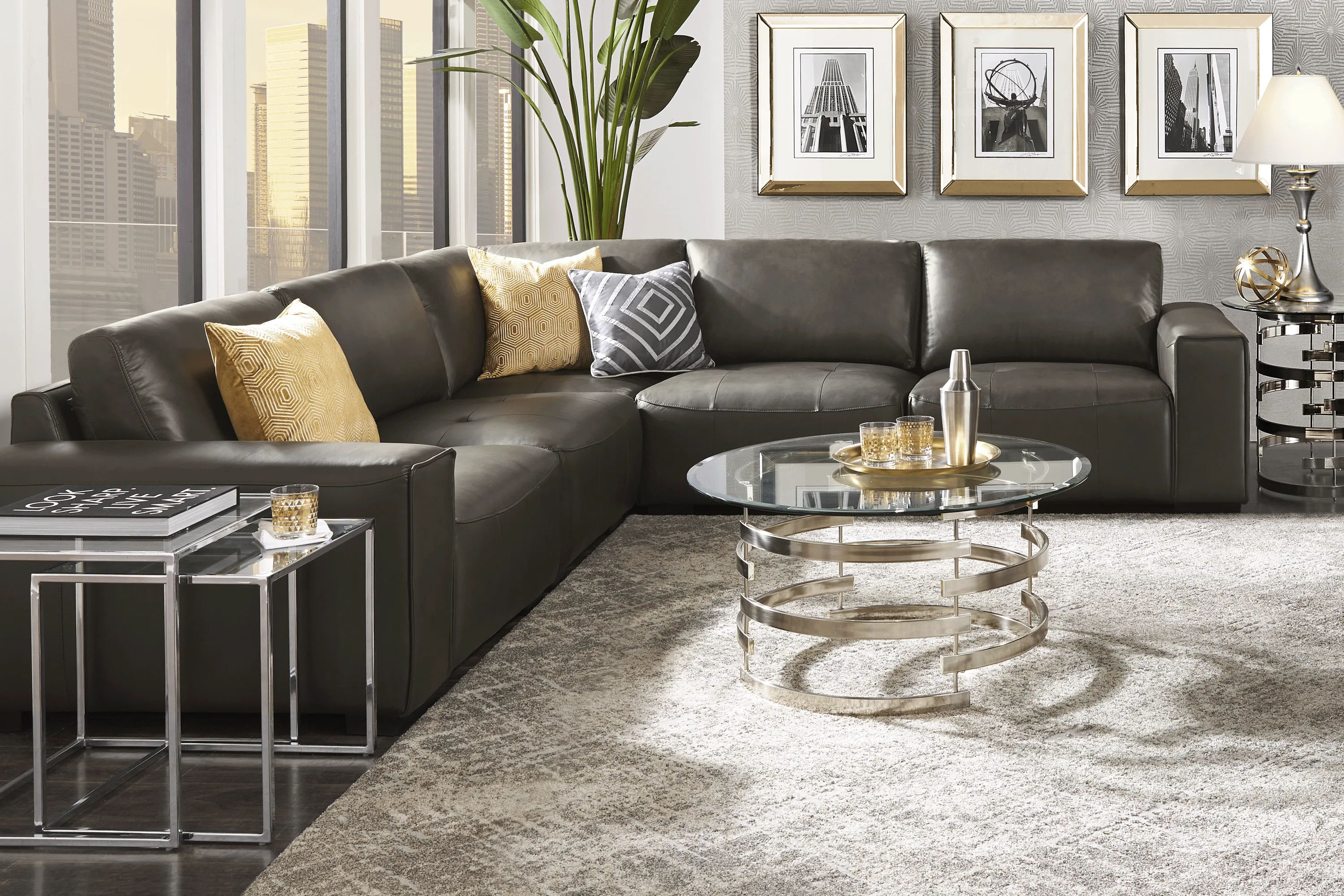 Cassano Dark Gray Leather 8 Pc Sectional Living Room - Thumbnail - Image 1