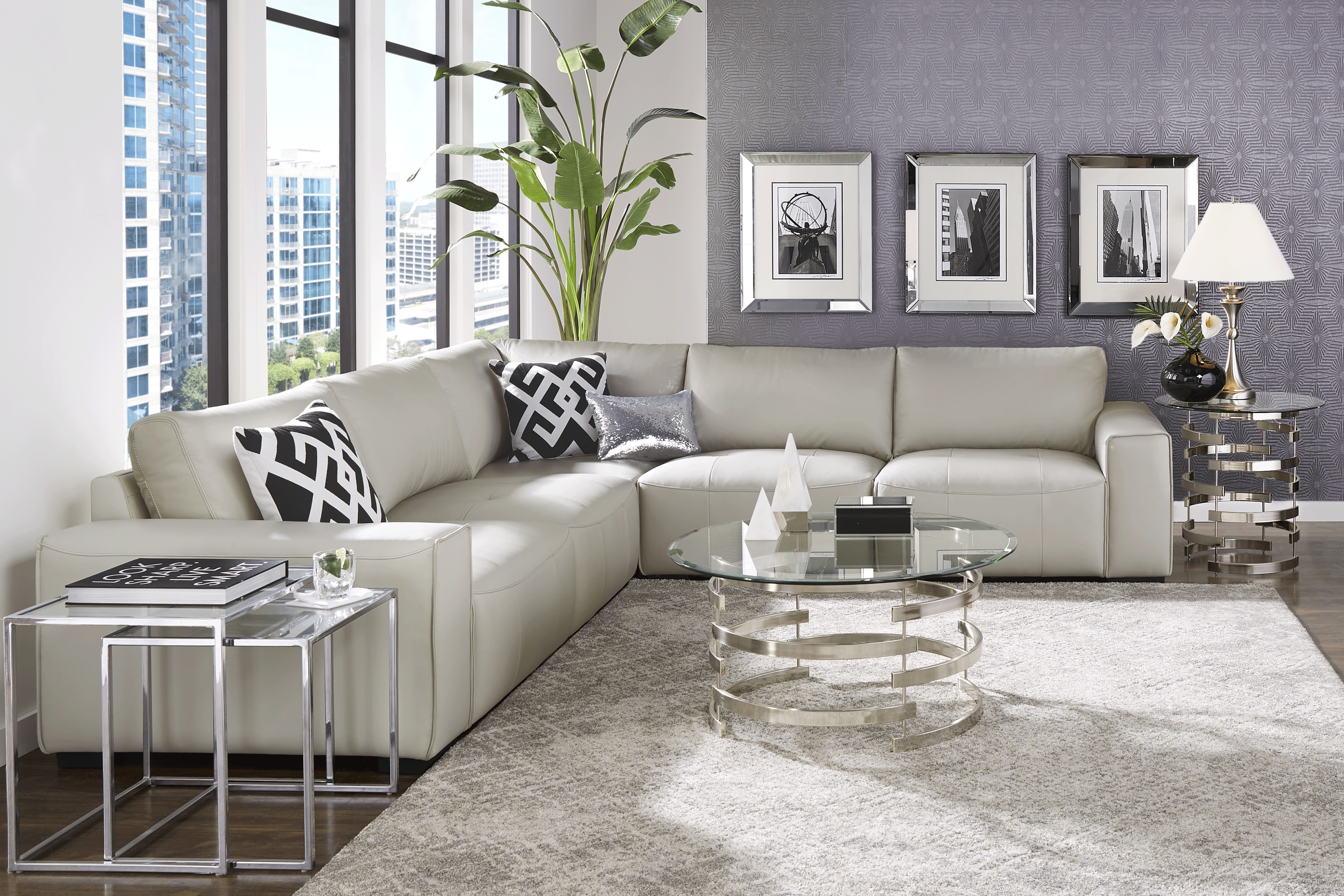Cassano Light Gray Leather 5 Pc Sectional - Thumbnail - Image 2