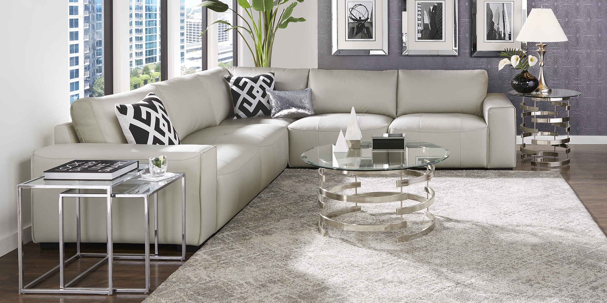 Cassano Light Gray Leather 8 Pc Sectional Living Room - Thumbnail - Image 1