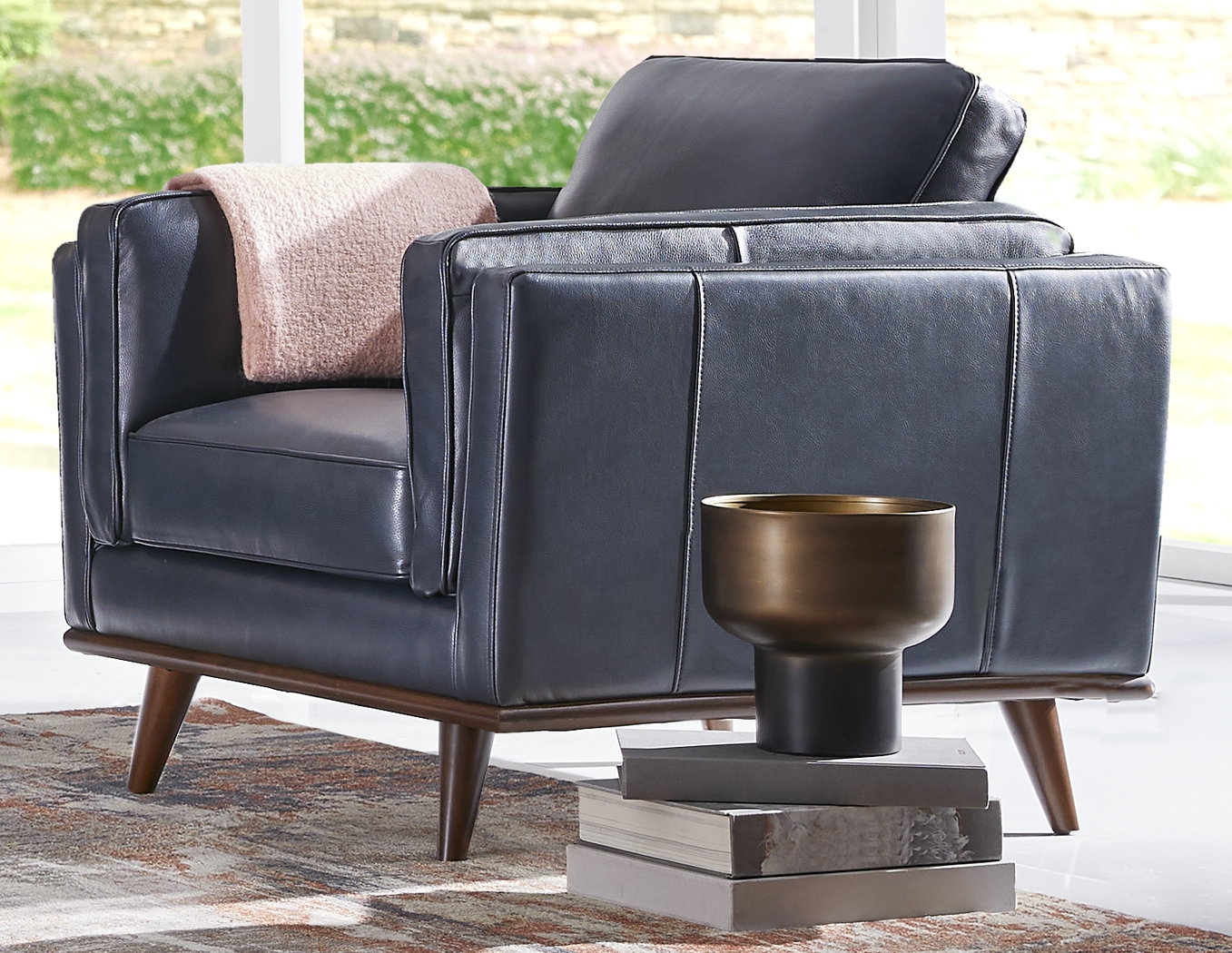 Cassina Court Navy Leather Chair - Thumbnail - Image 3
