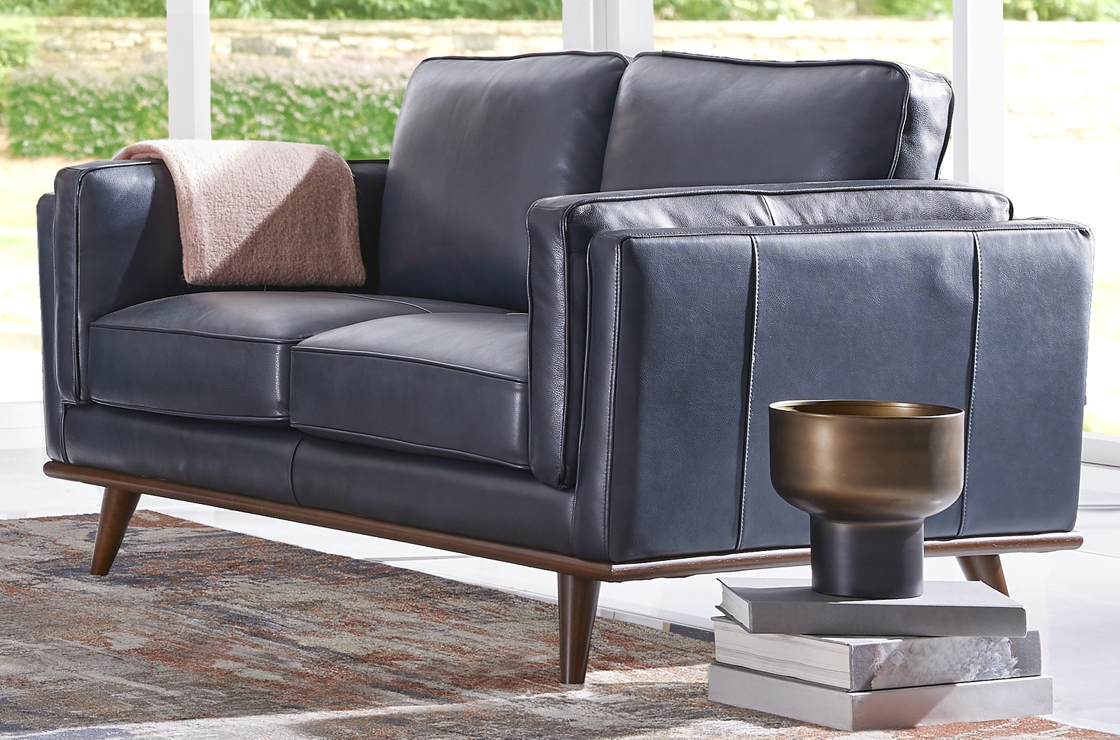 Cassina Way Navy Leather 5 Pc Living Room - Thumbnail - Image 5