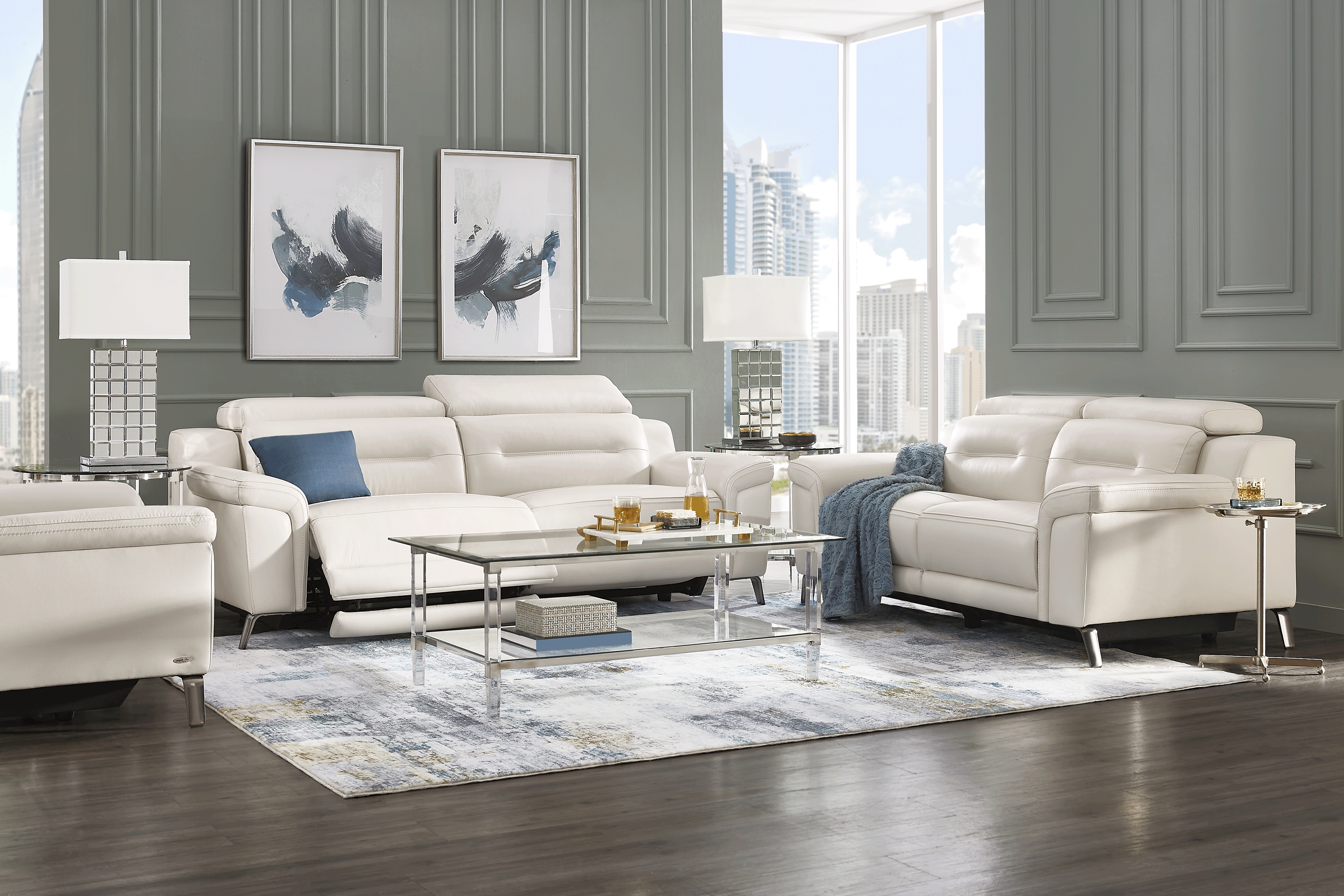 Castella Ivory Leather 3 Pc Dual Power Reclining Living Room - Thumbnail - Image 1