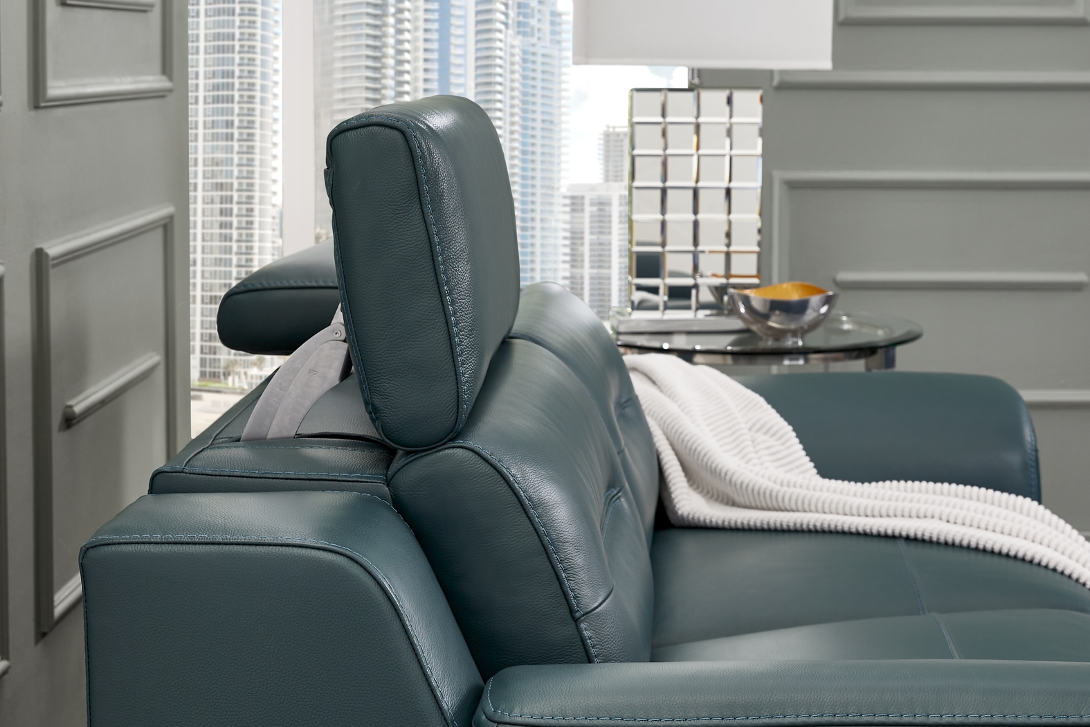 Castella Teal Leather 5 Pc Dual Power Reclining Living Room - Thumbnail - Image 6